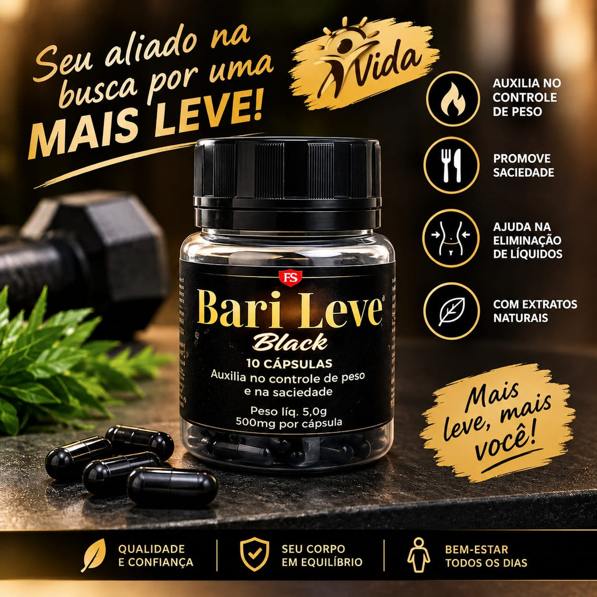 Bari Leve Black 10 Cápsulas Inibidor Super Potente