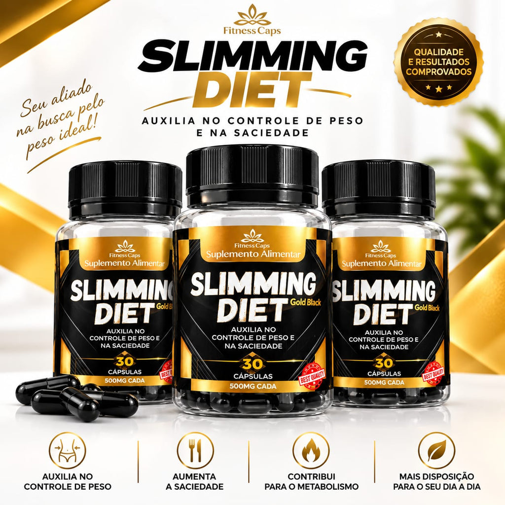 KIT SLIMMING DIET BLACK GOLD 3 FRASCOS 90 DIAS CONTROLE DE PESO E SACIEDADE