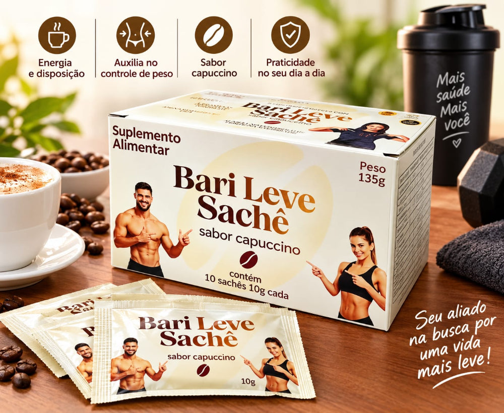 Bari leve Sachê 10g Sabor Capuccino Caixa com 10 unidades Controle de Peso e Saciedade
