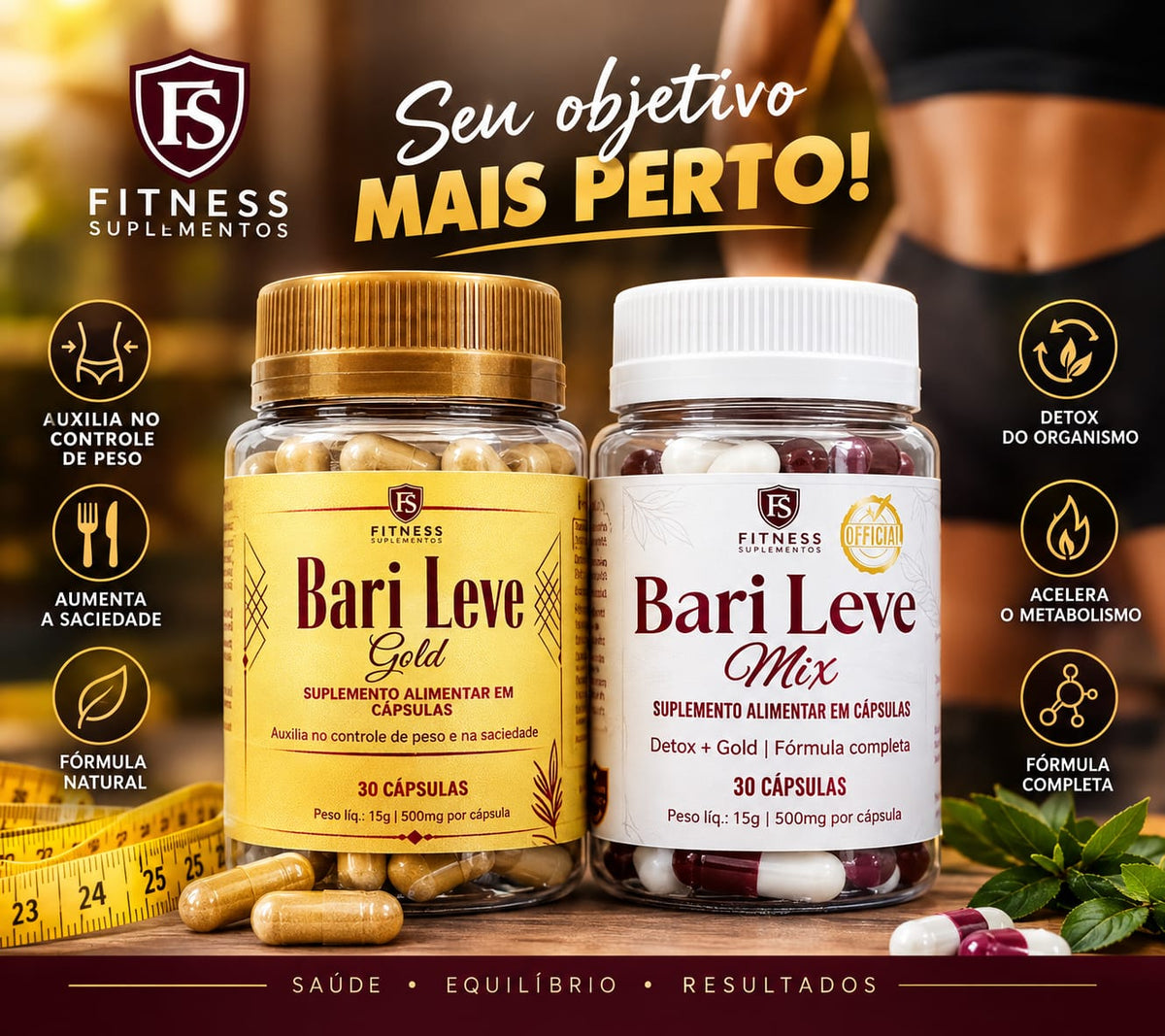 Suplemento Bari Leve Gold + Bari Leve Mix 60 Cápsulas